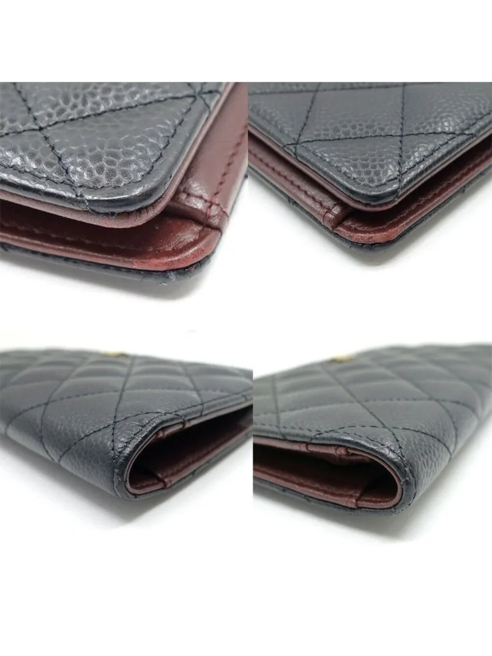 Chanel Quilted Bifold Wallet Black Gold Caviar Leather CC Logo